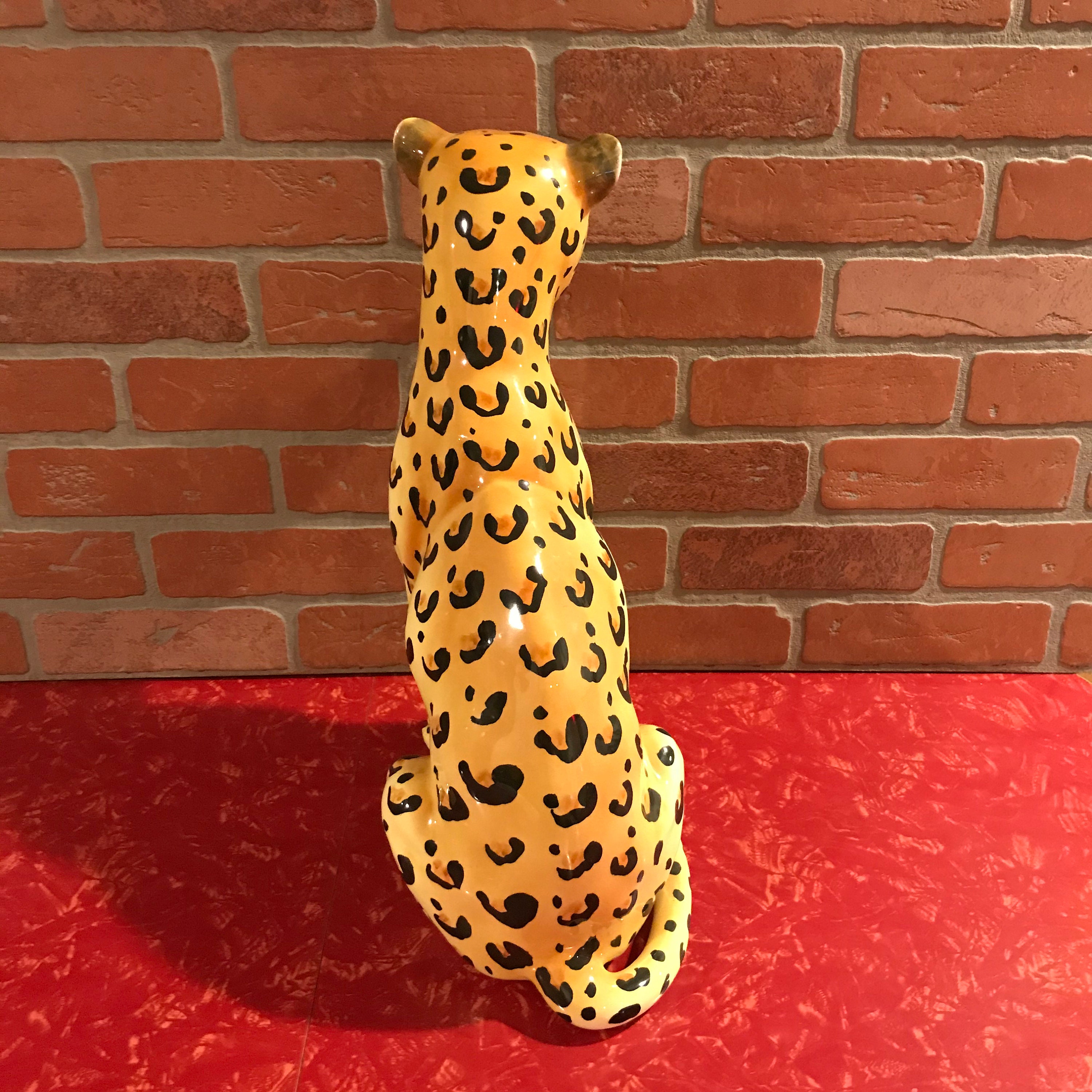 Ceramic Leopard Statue Large 18 Tall Hand Painted Made Etsy