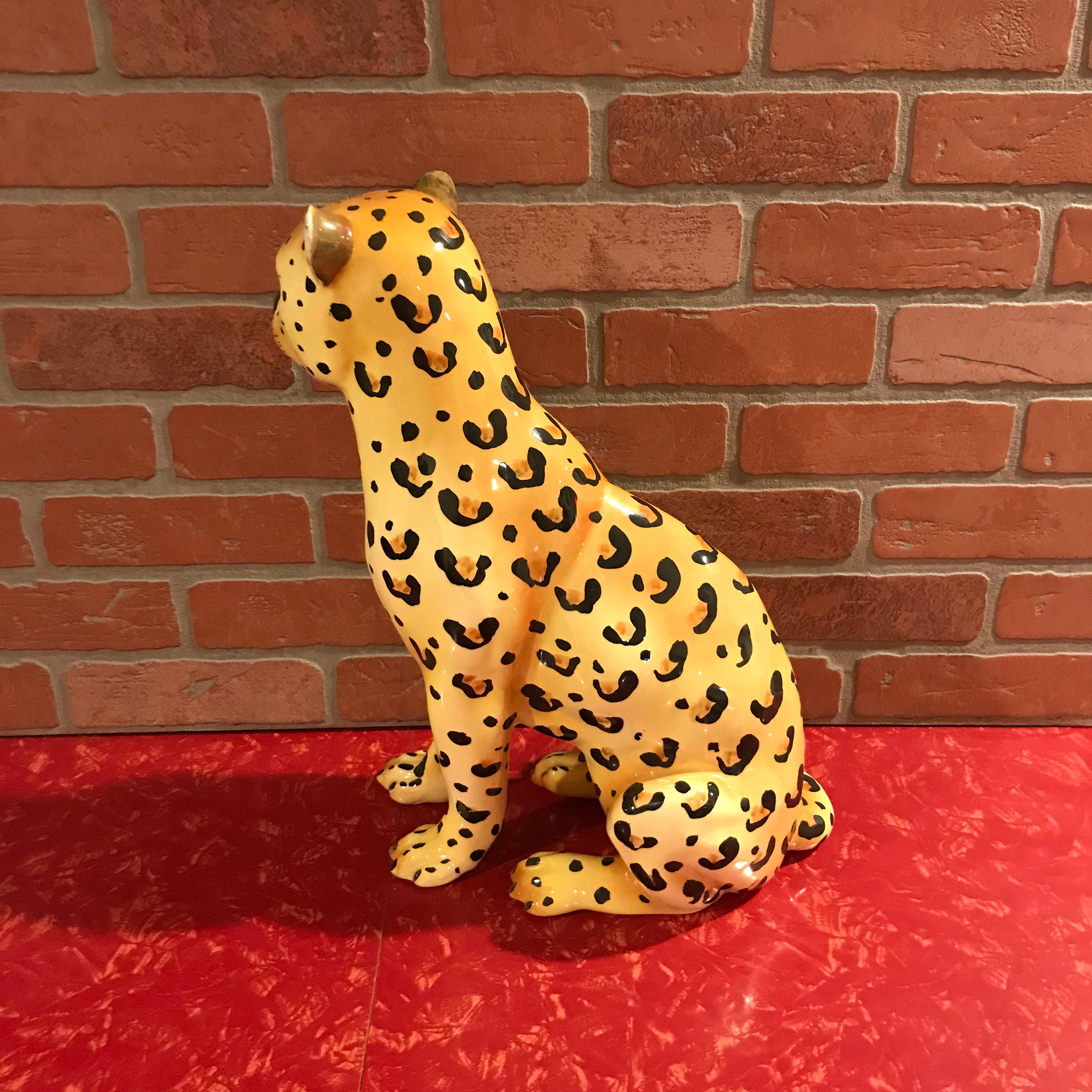 Ceramic Leopard Statue Large 18 Tall Hand Painted Made Etsy