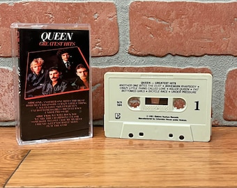 Queen Greatest Hits Cassette Tape Album 1981 Bohemian Rhapsody Bicycle Race Freddie Mercury Classic Rock Pop Music Analog Vintage