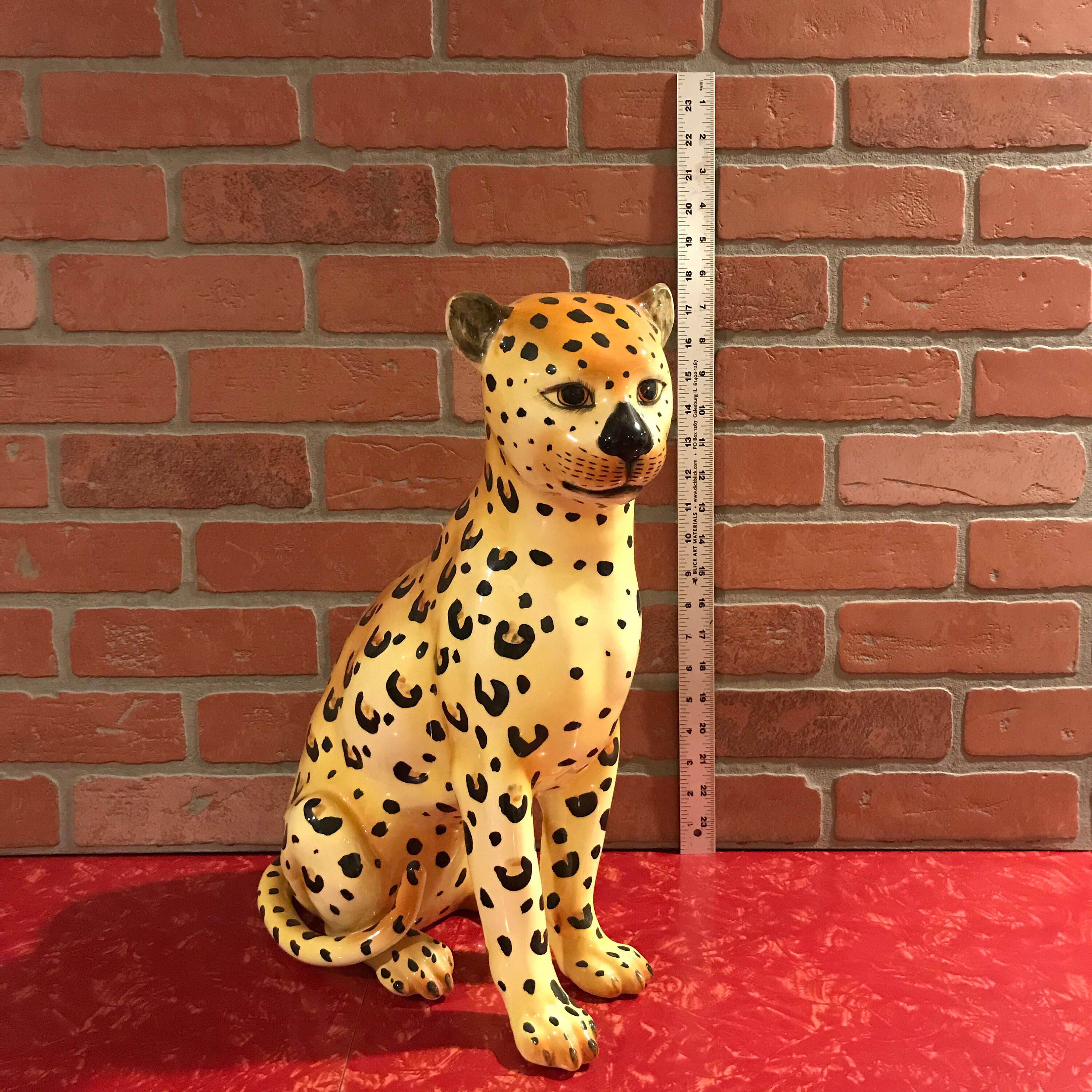 Ceramic Leopard Statue Large 18 Tall Hand Painted Made Etsy