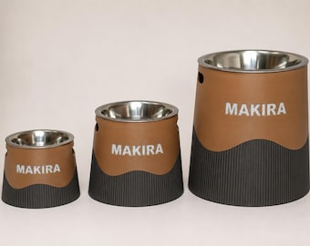 Personalized Elevated Dog Bowl Holder: Custom name, metal bowl, 350ml, 800ml, 1750ml
