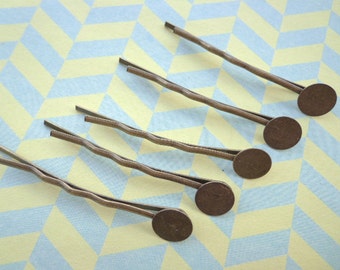 50pcs antique bronze tone straight bobby hair pins with solder round pad 1.8inch