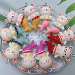 Resin Cute Cat Charms Earring Necklace Bracelet Bead Pendants DIY Jewelry Decoden Animal Cabochon Keychain Accessories