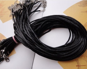 20pcs 16-18 inch adjustable 2mm black satin necklace cords with lobster clasps and 2 inch extender