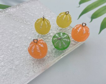 Dijes naranjas de resina Kawaii, colgantes de frutas para la fabricación de joyas, collar de pendientes, pulsera, llavero, accesorios de decoración, suministros para manualidades DIY