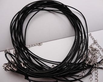 30pcs 16-18 inch adjustable 1.5mm thickness black genuine(real) leather necklace cords with lobster clasps