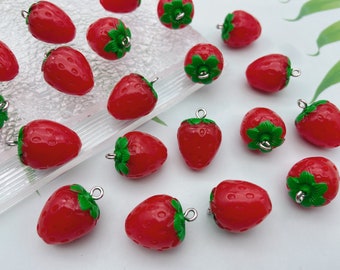 Charm de fresa de resina Kawaii, colgantes de frutas para la fabricación de joyas, accesorios de decoración para pendientes, collares, pulseras y llaveros, suministros para manualidades DIY