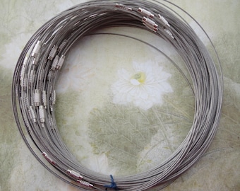 20pcs 18 inch 1mm thickness silver stainless steel round choker necklace wires with screw clasps