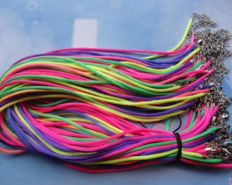 High Quality-50pcs 2mm 16-18 inch adjustable rainbow satin necklace cord