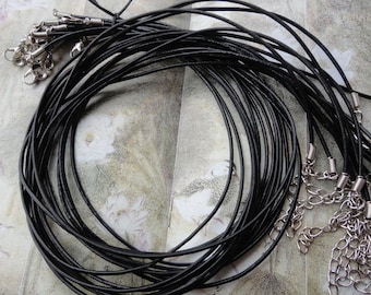 100pcs 16-18 inch adjustable 2.0mm thickness black  genuine(real) leather necklace cords with lobster clasps