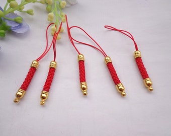 Cell Phone Strap Lanyard--20 pcs 70x5mm Red Lariat Lanyard Mobile Cell Phone Strap Chains Connectors With Gold  Metal Top