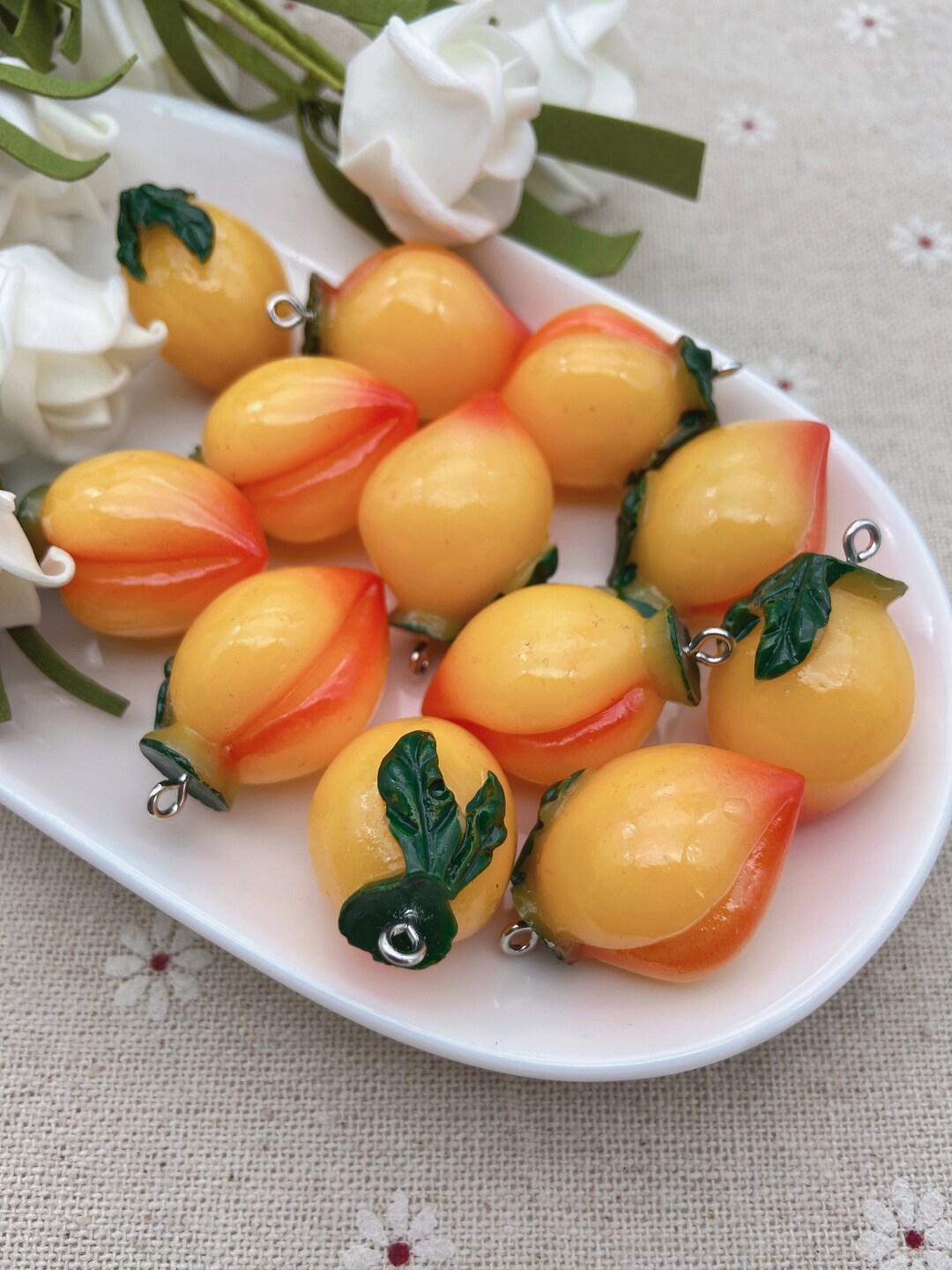 Kawaii Yellow Peach Charms,fruit Pendants for Jewelry Making,earring ...