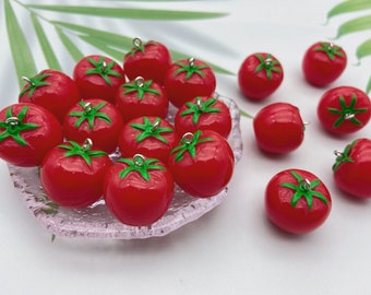 Cute Resin Tomato Charms,Vegetable Pendants For Jewelry Making,Earring Necklace Bracelet Findings Decoration Accessories,DIY Craft Supplies