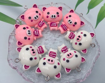 Resin Kawaii Pig Charms,Animal Pendants For Jewelry Making,Earring Necklace Bracelet Findings Decoration Accessories,DIY Craft Supplies
