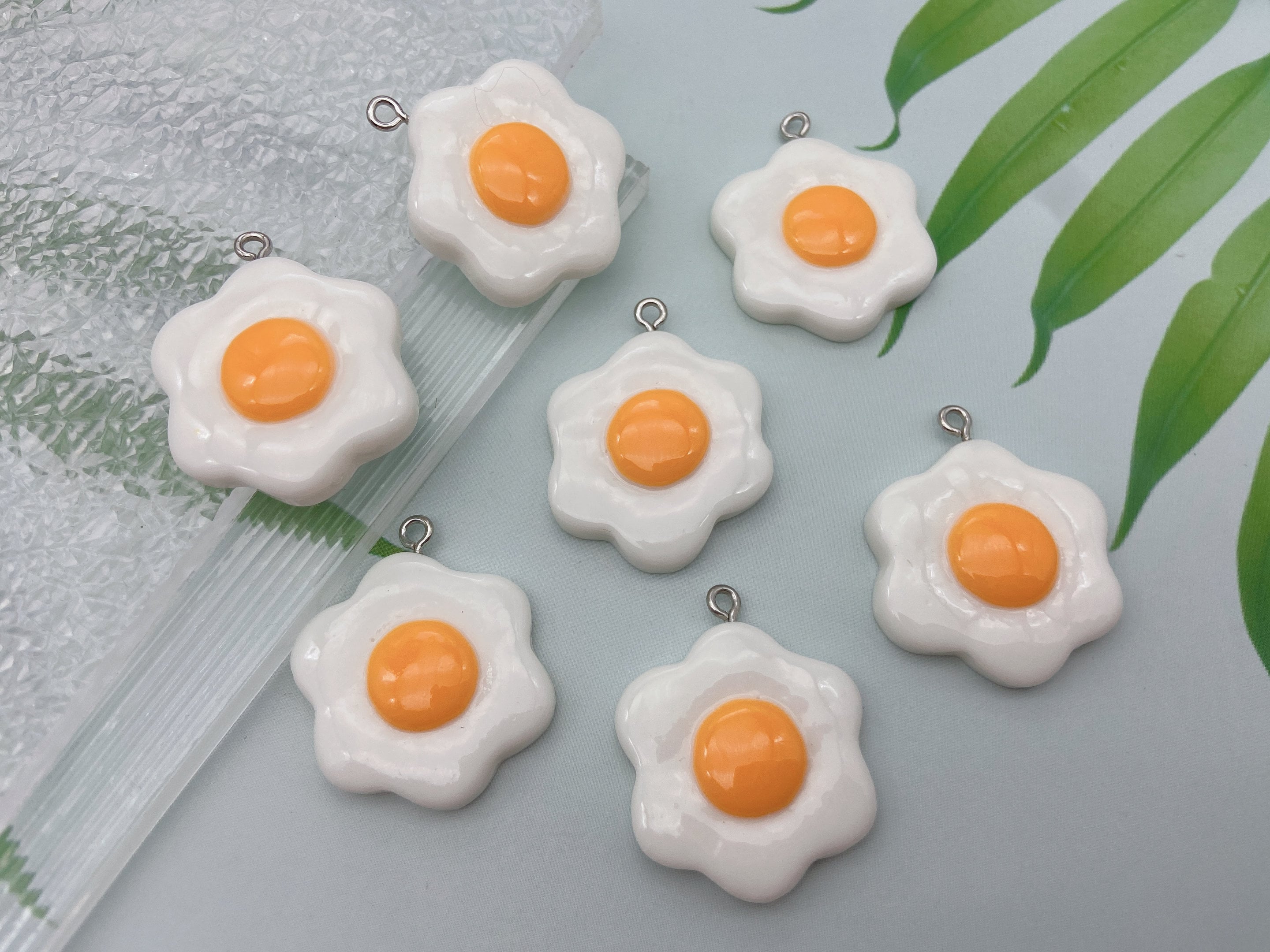 Cute poached egg key chain simulation fried egg food bag clasp decorative  bag