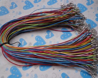 SALE--75 pcs 1.5mm 17-19 inch adjustable assorted color(15colors) waxed cotton necklace cord with lobster clasp