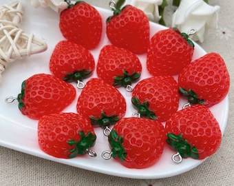 Dijes de fresa Kawaii, colgantes de frutas para la fabricación de joyas, collar de pendientes, pulsera, llavero, accesorios de decoración, suministros para manualidades DIY