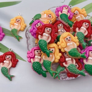Lindo sirena princesa encantos resina Kawaii dibujos animados para pendiente llavero colgantes accesorios DIY Flatback manualidades adorno joyería fabricación