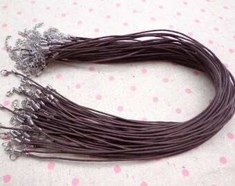 100pcs 17-19 inch 1.5mm adjustable Brown  waxed cotton necklace cord with lobster clasp