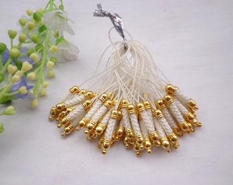 Cell Phone Strap Lanyard--20 pcs 70x5mm white Lariat Lanyard Mobile Cell Phone Strap Chains Connectors With Gold  Metal Top