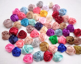 20pcs Mixed Colors Elegant Rosette Satin  Flowers 25X10mm