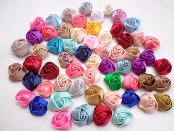 20pcs Mixed Colors Elegant Rosette Satin  Flowers 25X10mm