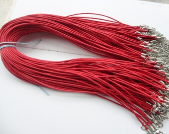 15pcs 17-19 inch 1.5mm adjustable red  waxed cotton necklace cord with lobster clasp