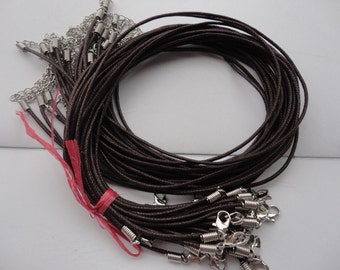 15pcs 17-19 inch 1.5mm adjustable dark coffee waxed cotton necklace cord with lobster clasp