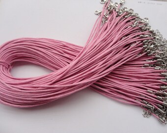 15pcs 17-19 inch 1.5mm adjustable pink  waxed cotton necklace cord with lobster clasp