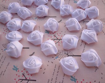 SALE--50 pcs25X10mm White Lovely Rose Satin Flowers
