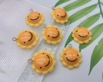 kawaii Resin Smiling Sunflower Charms Earring Necklace Bracelet Pendants DIY Jewelry Decoden Keychain Accessories, Craft Supplies