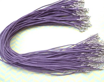 15pcs 17-19 inch 1.5mm adjustable purple  waxed cotton necklace cord with lobster clasp