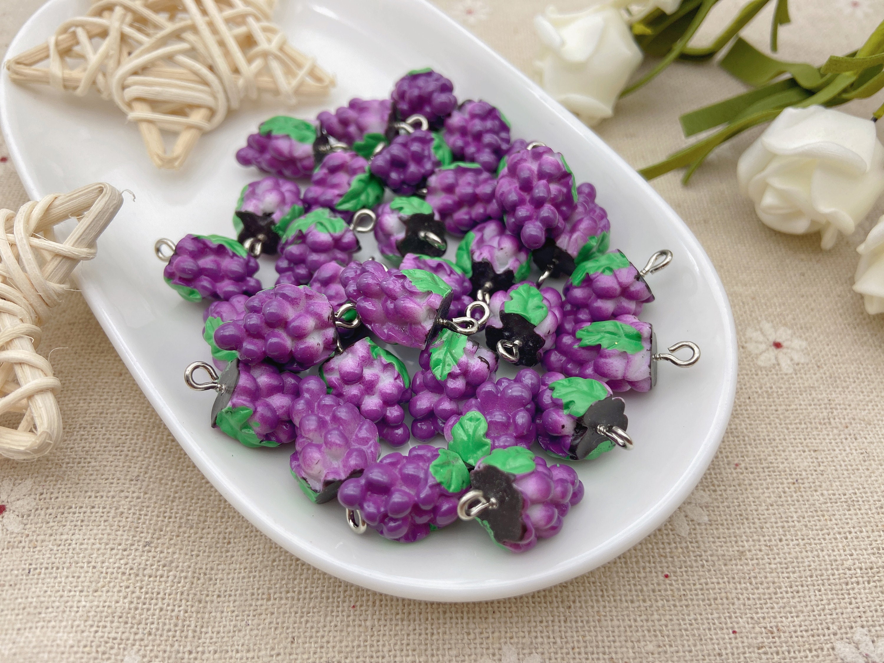 Kawaii Grape Charms,Fruit Pendants For Jewelry Making,Earring Necklace Bracelet Decoration Accessories,Keychain Findings,DIY Craft Supplies