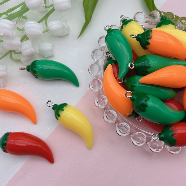 Resin Chilli pepper Charms,Vegetable Pendant For Jewelry Making,Earring Necklace Bracelet Keychain Decoration Accessories,DIY Craft Supplies