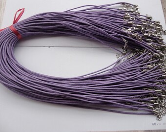 15pcs 17-19 inch 1.5mm adjustable purple  waxed cotton necklace cord with lobster clasp