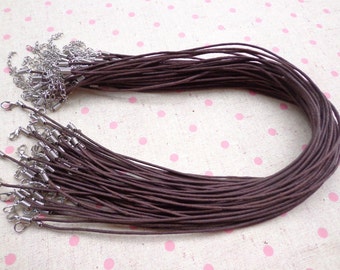 30pcs 17-19 inch 1.5mm adjustable  dark brown waxed cotton necklace cord with lobster clasp