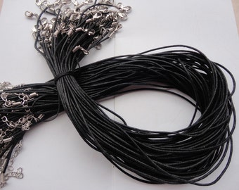 15pcs 17-19 inch 1.5mm adjustable black waxed cotton necklace cord with lobster clasp