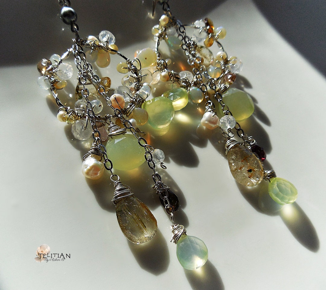 Ethiopian Opal Chandelier Earrings,mix Gemstones Chandelier Earrings