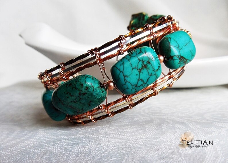 MOTHER/'S DAY SPECIAL Turquoise cuff bangle Vintage Turquoise bangle Wrapped Turquoise cuff bracelet Wrapped Turquoise bangle