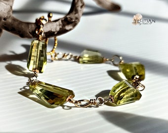 Large Faceted Lemon Quartz 14K Gold Filled Bracelet  Gift