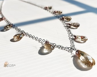Gemstone Necklace, Choose Your Pick, Ethiopian Opal Necklace, Rutilated Quartz Necklace, Golf Filled, Sterling Silver, Oxidized Silver Chain