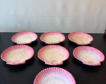 Wedgwood 19th Century Pink Pearlware Scallop Sea Shell Dishes. 7 pcs