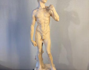 Large David Statue After Michelangelo G Ruggeri Italy Black Marble Base Signed