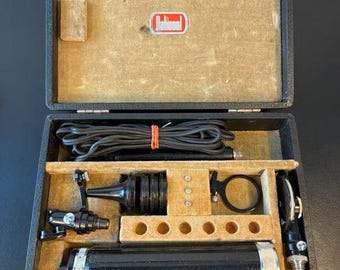 US Military Medical Diagnostic Set Caduceus Case Otoscope Ophthalmoscope Antique
