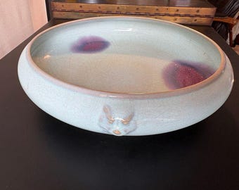 Cream Crackle Glaze Bowl Purple Spot Studio Pottery