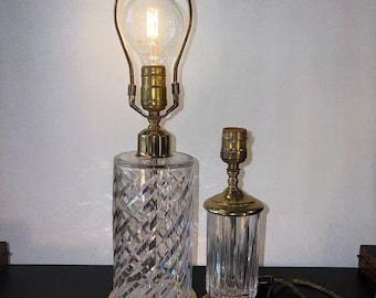 Waterford Cut Crystal Column Table Lamps Clear Glass Vintage
