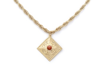 Collier doré à l'or fin 24 carats et pierre semi-précieuse / Collection Palmyre GM