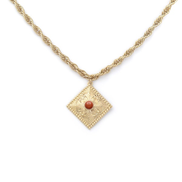 Collier doré à l'or fin 24 carats et pierre semi-précieuse / Collection Palmyre GM