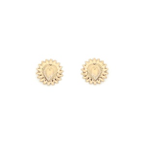 Boucles d'oreilles puces cœur dorées à l'or fin 24 カラット / Collection Ex Voto pur