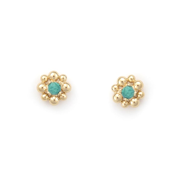 Mini boucles d'oreilles puces dorées à l'or fin 24 carats et pierres semi-précieuses / Collection Prunelle